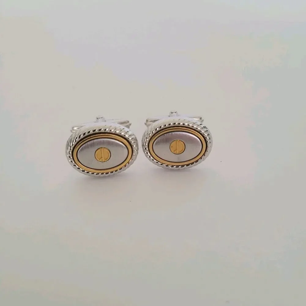 Dunhill D Cufflinks Silver Gold Tone Logo Oval Designer Logo Vintage Retro